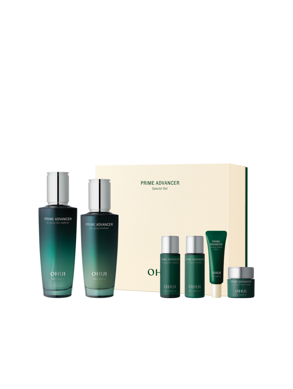 OHUI Prime Advancer 2pcs Set (Skin Softener, Emulsion, Travel Size)