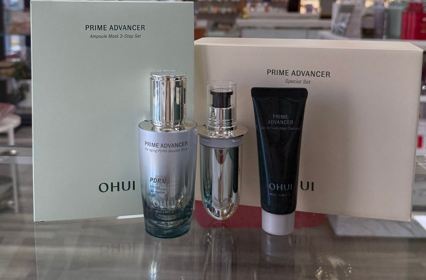 OHUI Prime Advancer De-Aging PDRN Booster Shot Ampoule (50ml + 50ml + face wash 40ml)