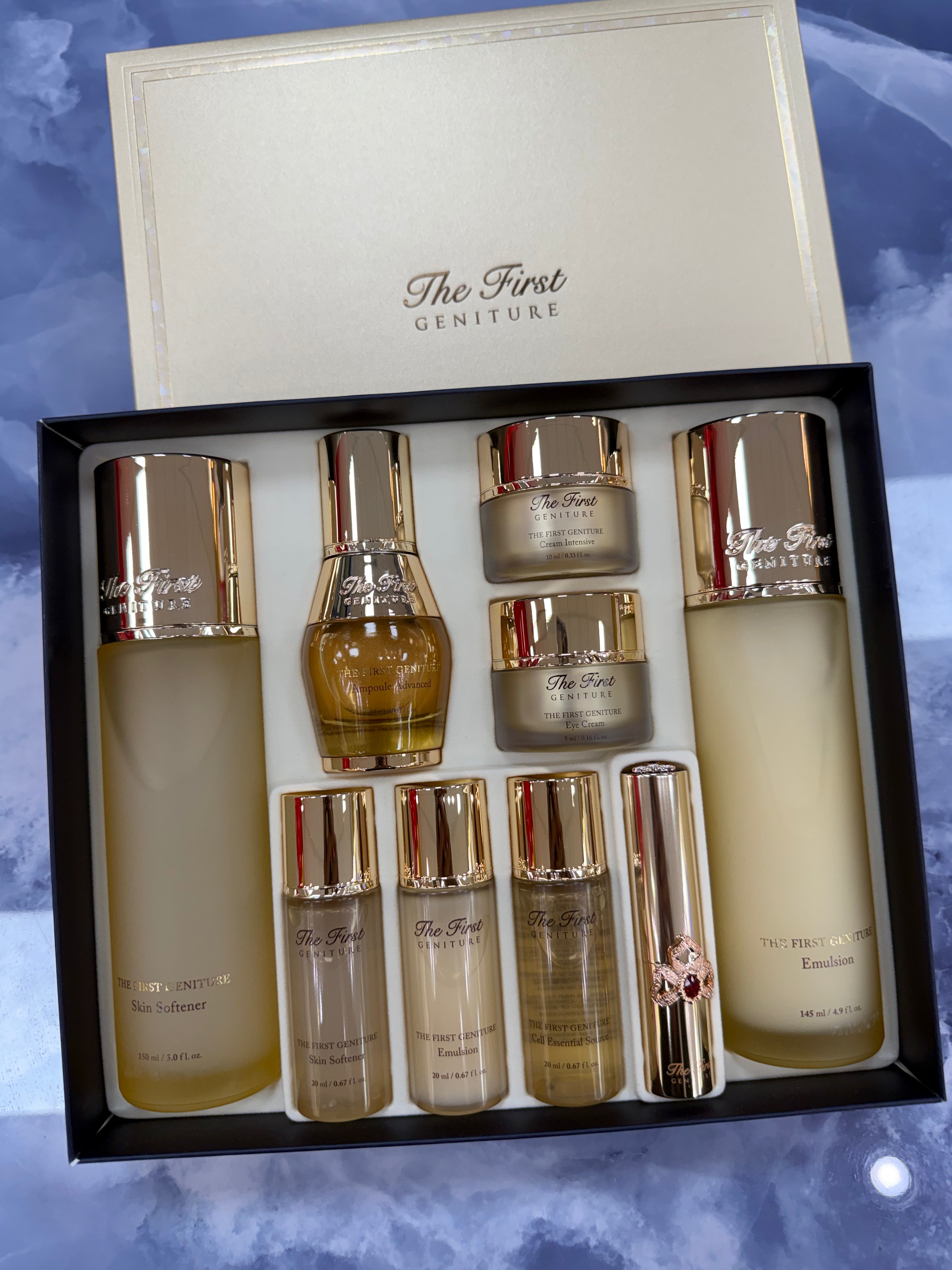 The First Geniture Signature Set (Skin Softener, Ampoule Advanced, Emulsion, Travel Size)
