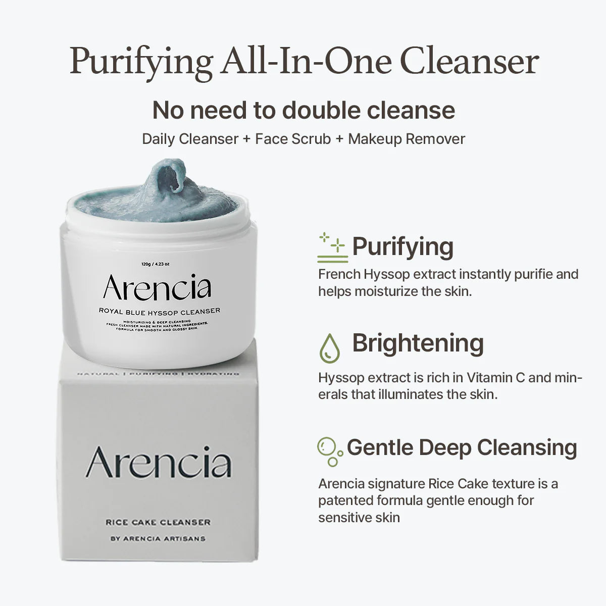 Arencia Blue Hyssop Rice Mochi Cleanser 120g
